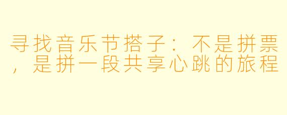 寻找音乐节搭子：不是拼票，是拼一段共享心跳的旅程