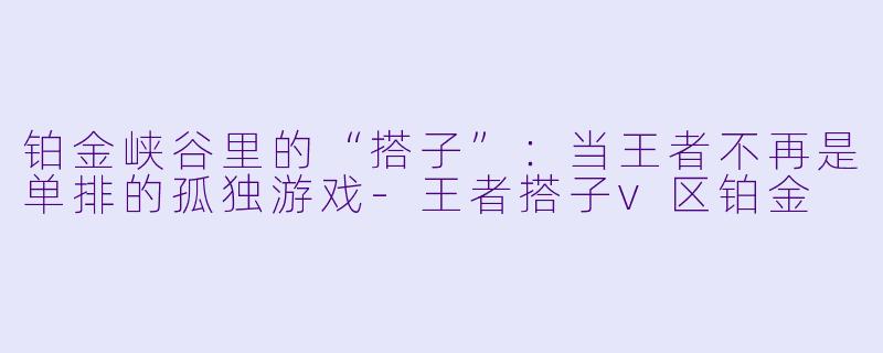 铂金峡谷里的“搭子”：当王者不再是单排的孤独游戏-王者搭子v区铂金