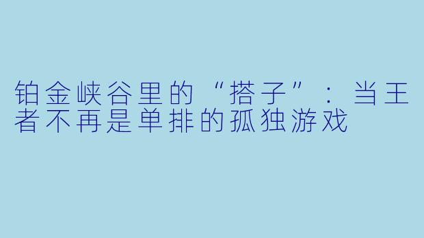 铂金峡谷里的“搭子”：当王者不再是单排的孤独游戏