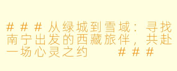 ###从绿城到雪域：寻找南宁出发的西藏旅伴，共赴一场心灵之约

###