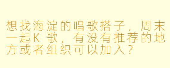 想找海淀的唱歌搭子，周末一起K歌，有没有推荐的地方或者组织可以加入？