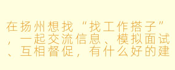 在扬州想找“找工作搭子”，一起交流信息、模拟面试、互相督促，有什么好的建议或平台吗？