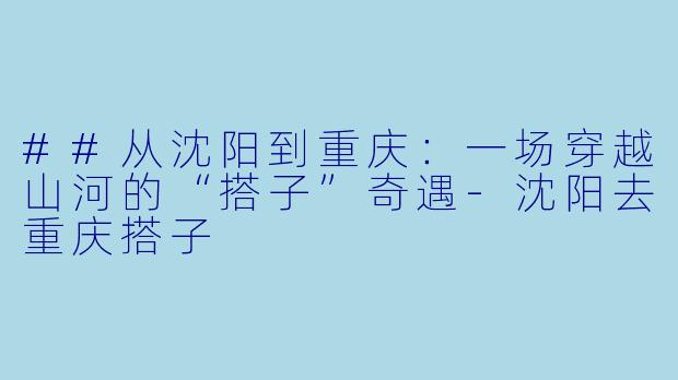 ##从沈阳到重庆：一场穿越山河的“搭子”奇遇