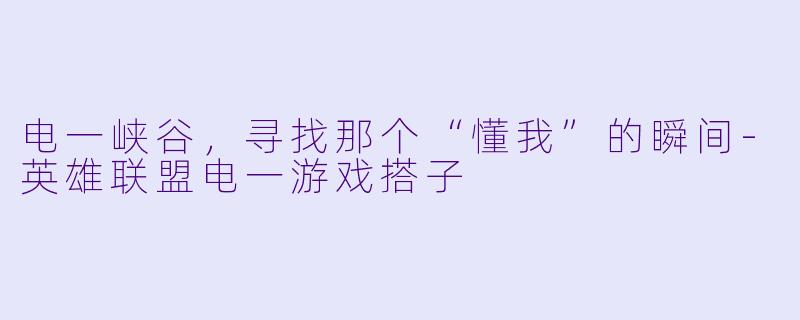 电一峡谷，寻找那个“懂我”的瞬间-英雄联盟电一游戏搭子