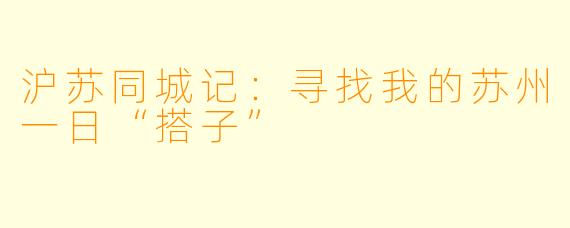 沪苏同城记：寻找我的苏州一日“搭子”