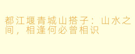 都江堰青城山搭子：山水之间，相逢何必曾相识