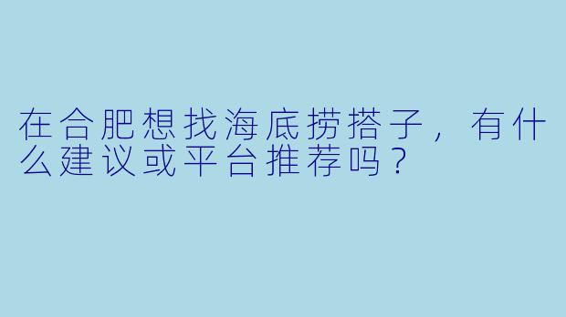 在合肥想找海底捞搭子，有什么建议或平台推荐吗？