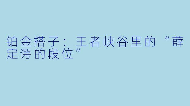 铂金搭子:王者峡谷里的“薛定谔的段位”