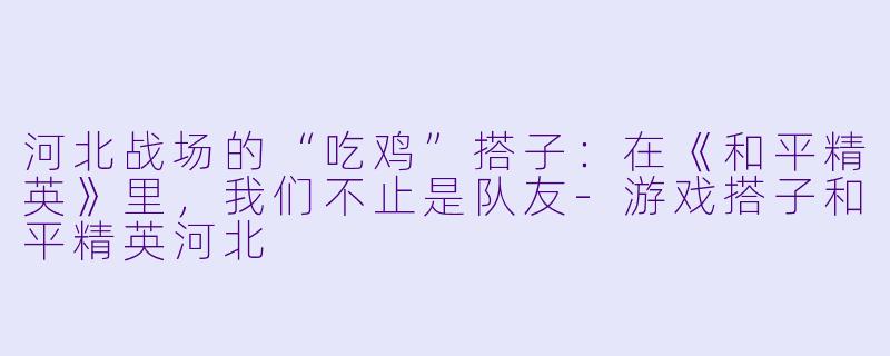 河北战场的“吃鸡”搭子：在《和平精英》里，我们不止是队友