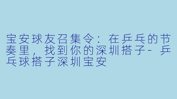宝安球友召集令：在乒乓的节奏里，找到你的深圳搭子-乒乓球搭子深圳宝安