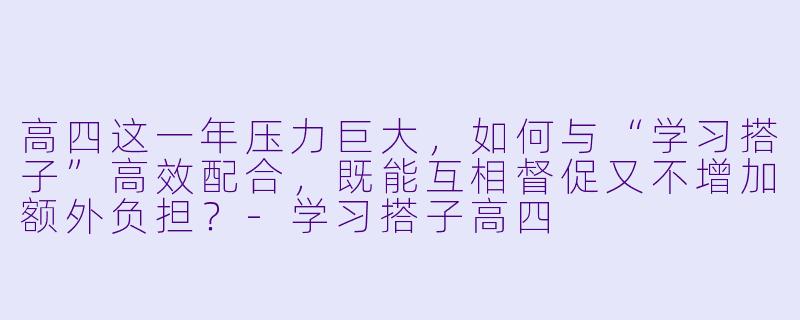 高四这一年压力巨大,如何与“学习搭子”高效配合,既能互相督促又不增加额外负担?-学习搭子高四