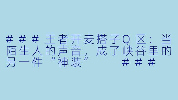 ###王者开麦搭子Q区：当陌生人的声音，成了峡谷里的另一件“神装”

###