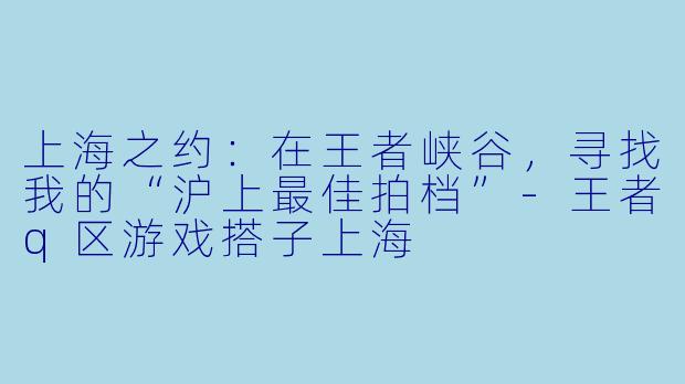 上海之约：在王者峡谷，寻找我的“沪上最佳拍档”-王者q区游戏搭子上海