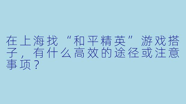 在上海找“和平精英”游戏搭子，有什么高效的途径或注意事项？