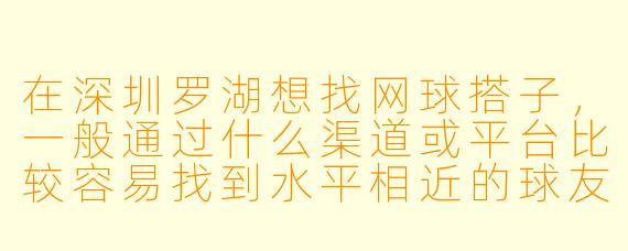 在深圳罗湖想找网球搭子,一般通过什么渠道或平台比较容易找到水平相近的球友?周末或晚上有空,希望长期约球。