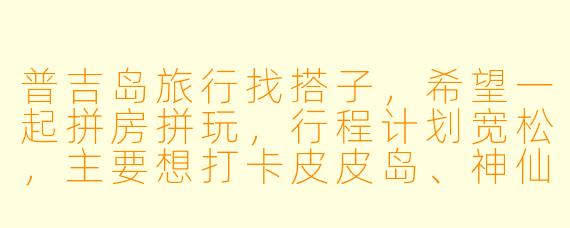 普吉岛旅行找搭子，希望一起拼房拼玩，行程计划宽松，主要想打卡皮皮岛、神仙半岛和周末夜市，也能一起探索小众餐厅。时间大概在6月初，5-7天左右，男女不限，希望性格随和好相处，消费观接近。有兴趣的伙伴可以私聊具体行程！