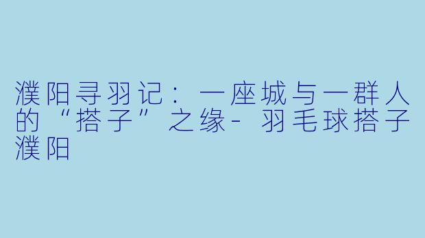 濮阳寻羽记：一座城与一群人的“搭子”之缘-羽毛球搭子濮阳
