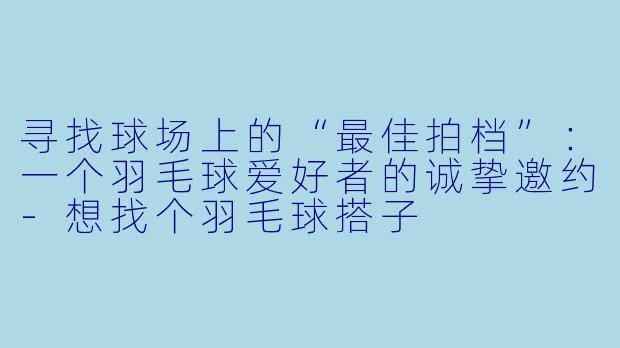 寻找球场上的“最佳拍档”：一个羽毛球爱好者的诚挚邀约-想找个羽毛球搭子