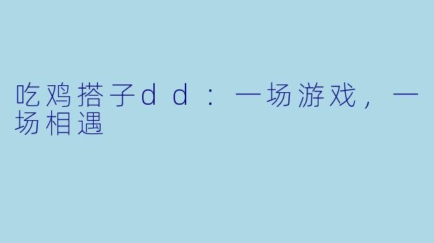 吃鸡搭子dd：一场游戏，一场相遇