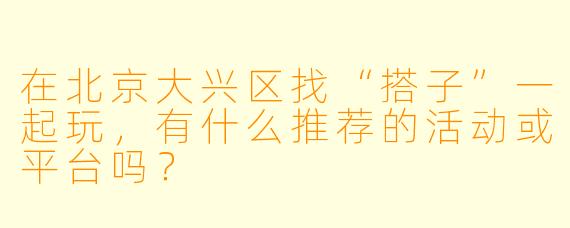 在北京大兴区找“搭子”一起玩，有什么推荐的活动或平台吗？