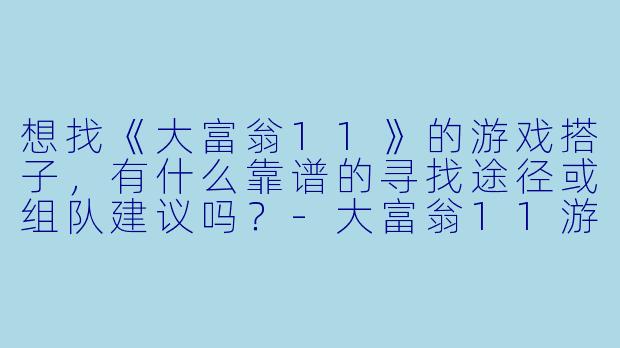 想找《大富翁11》的游戏搭子，有什么靠谱的寻找途径或组队建议吗？-大富翁11游戏搭子