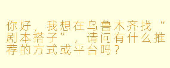 你好，我想在乌鲁木齐找“剧本搭子”，请问有什么推荐的方式或平台吗？
