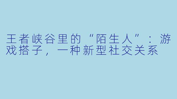 王者峡谷里的“陌生人”：游戏搭子，一种新型社交关系