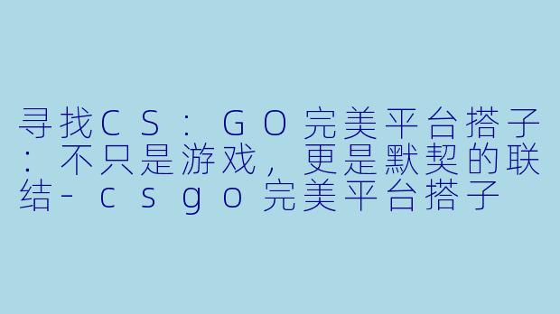寻找CS:GO完美平台搭子:不只是游戏,更是默契的联结-csgo完美平台搭子