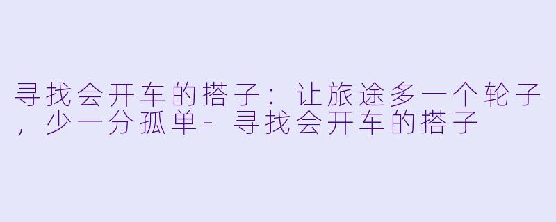 寻找会开车的搭子：让旅途多一个轮子，少一分孤单-寻找会开车的搭子