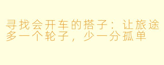 寻找会开车的搭子：让旅途多一个轮子，少一分孤单