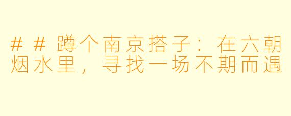 ##蹲个南京搭子：在六朝烟水里，寻找一场不期而遇