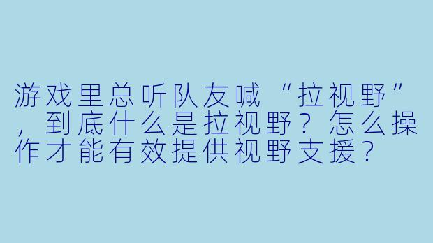 游戏里总听队友喊“拉视野”，到底什么是拉视野？怎么操作才能有效提供视野支援？