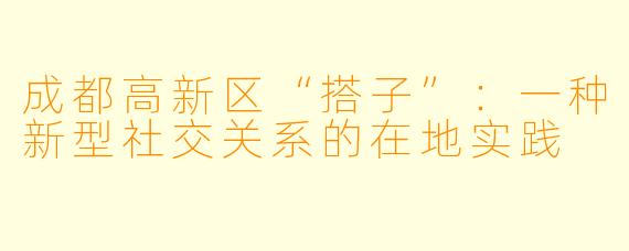 成都高新区“搭子”:一种新型社交关系的在地实践